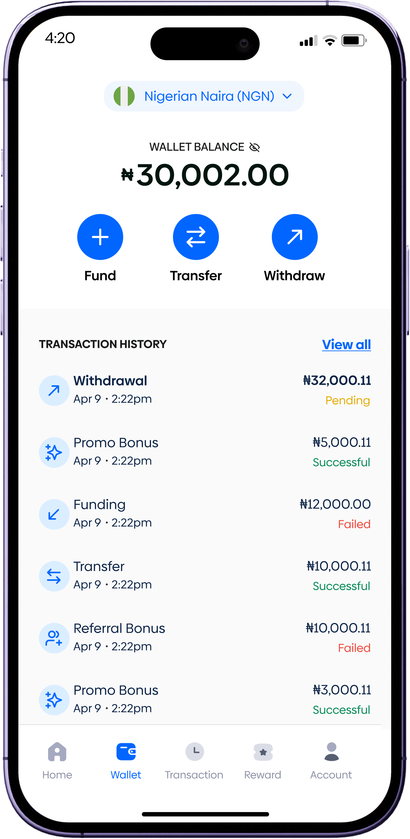 Coast wallet on iPhone showing transaction history