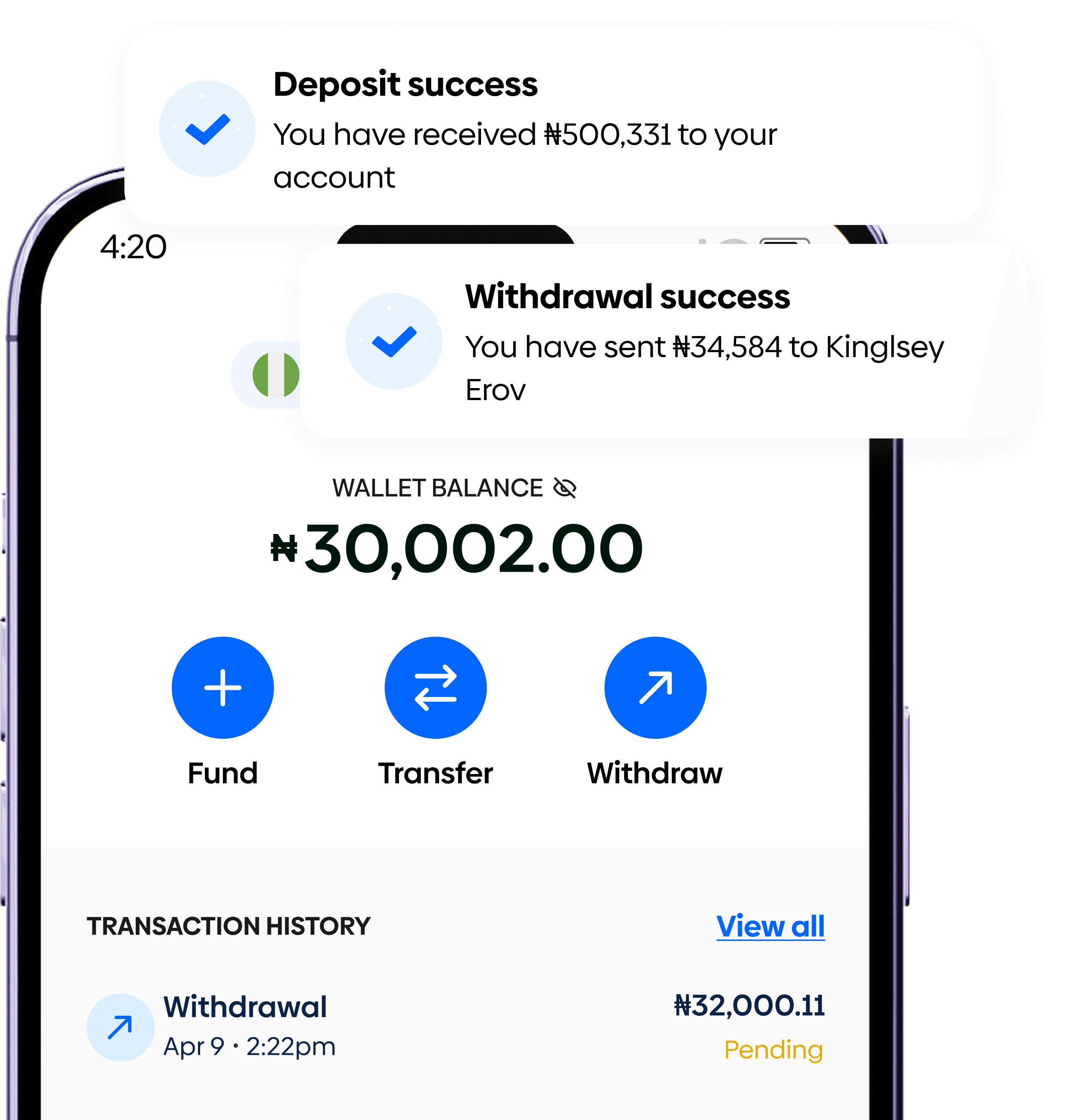 Coast wallet on iPhone with deposit and withdrawal notifications